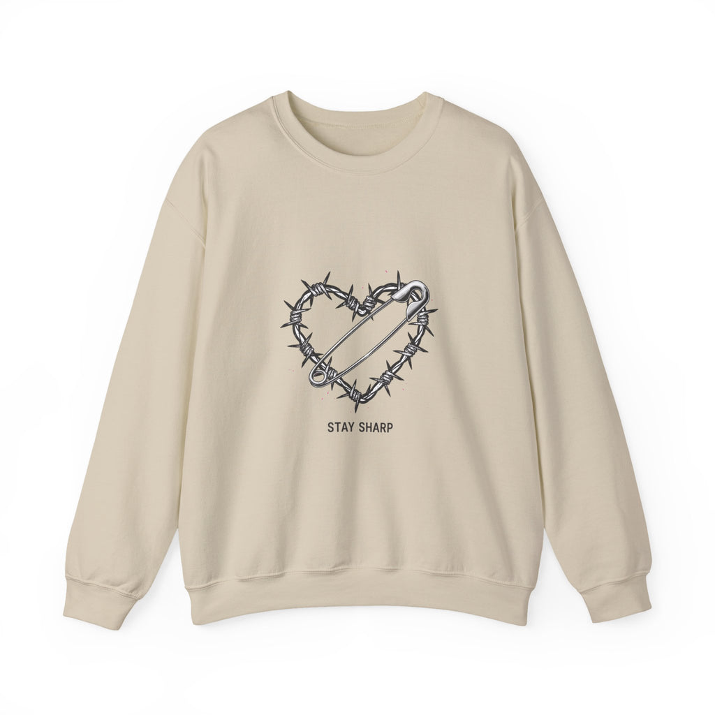Barbed Wire Heart Crewneck Sweatshirt | safety pin art, punk motif