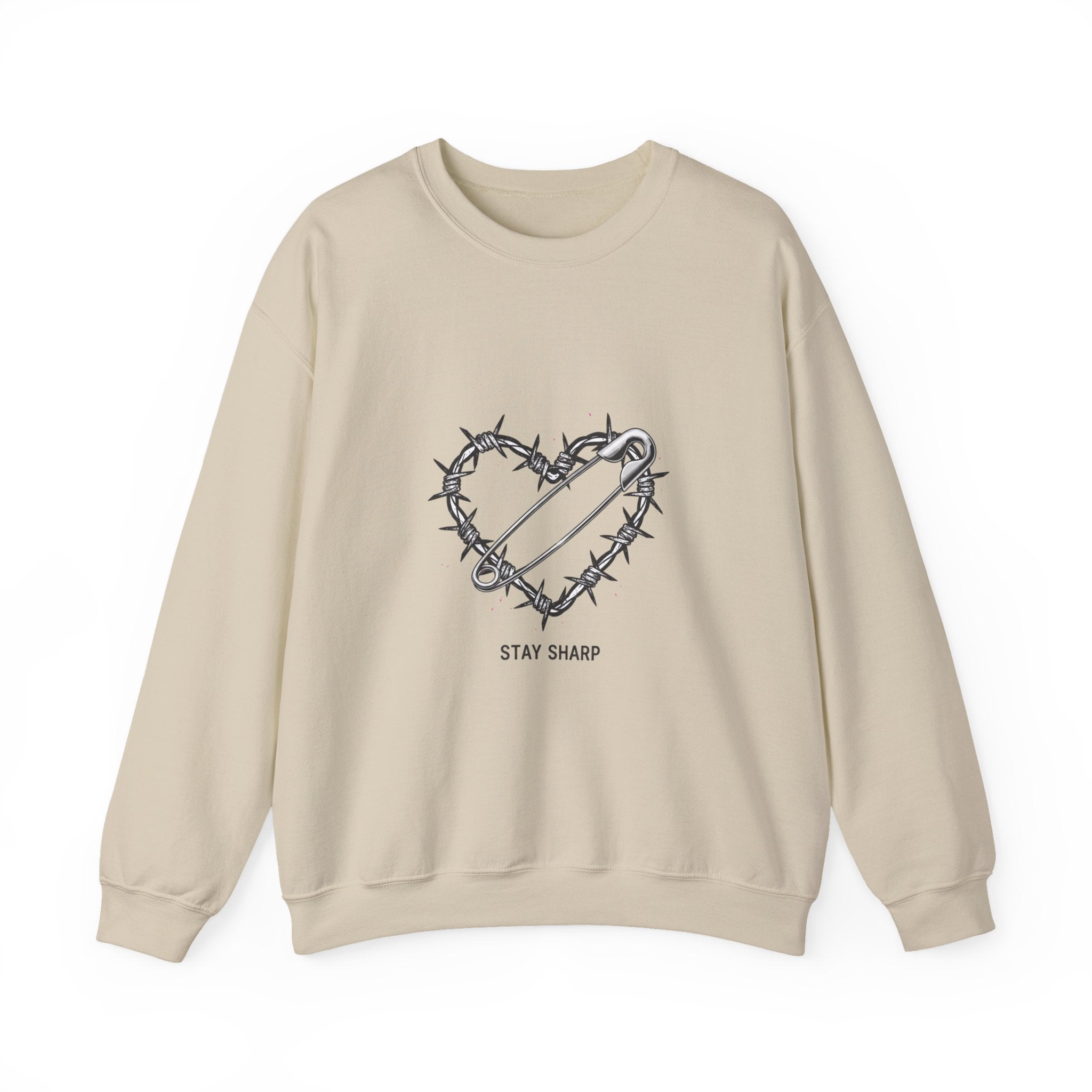 Barbed Wire Heart Crewneck Sweatshirt | safety pin art, punk motif