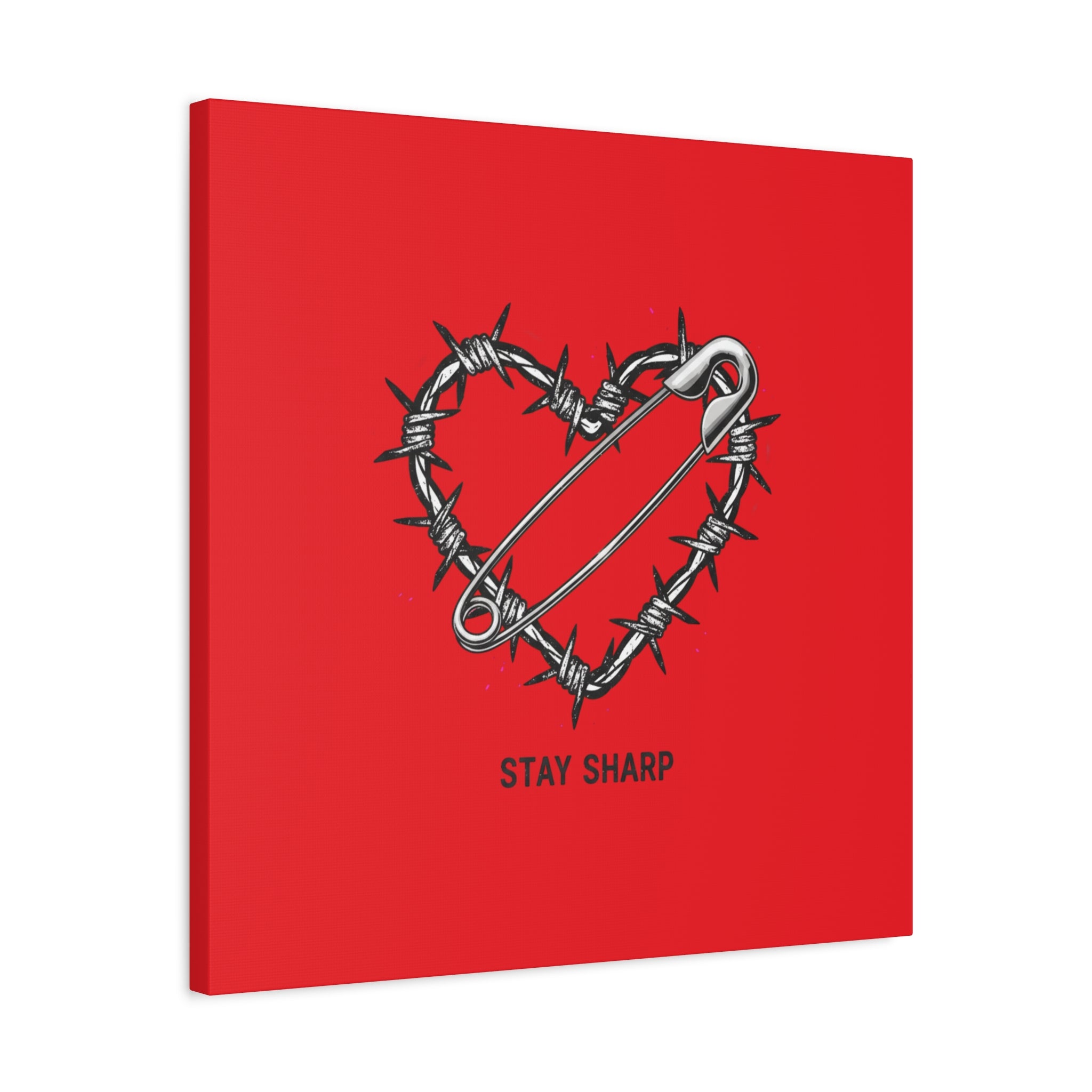 Stay Sharp Barbed Wire Heart Canvas | safety pin art, punk motif