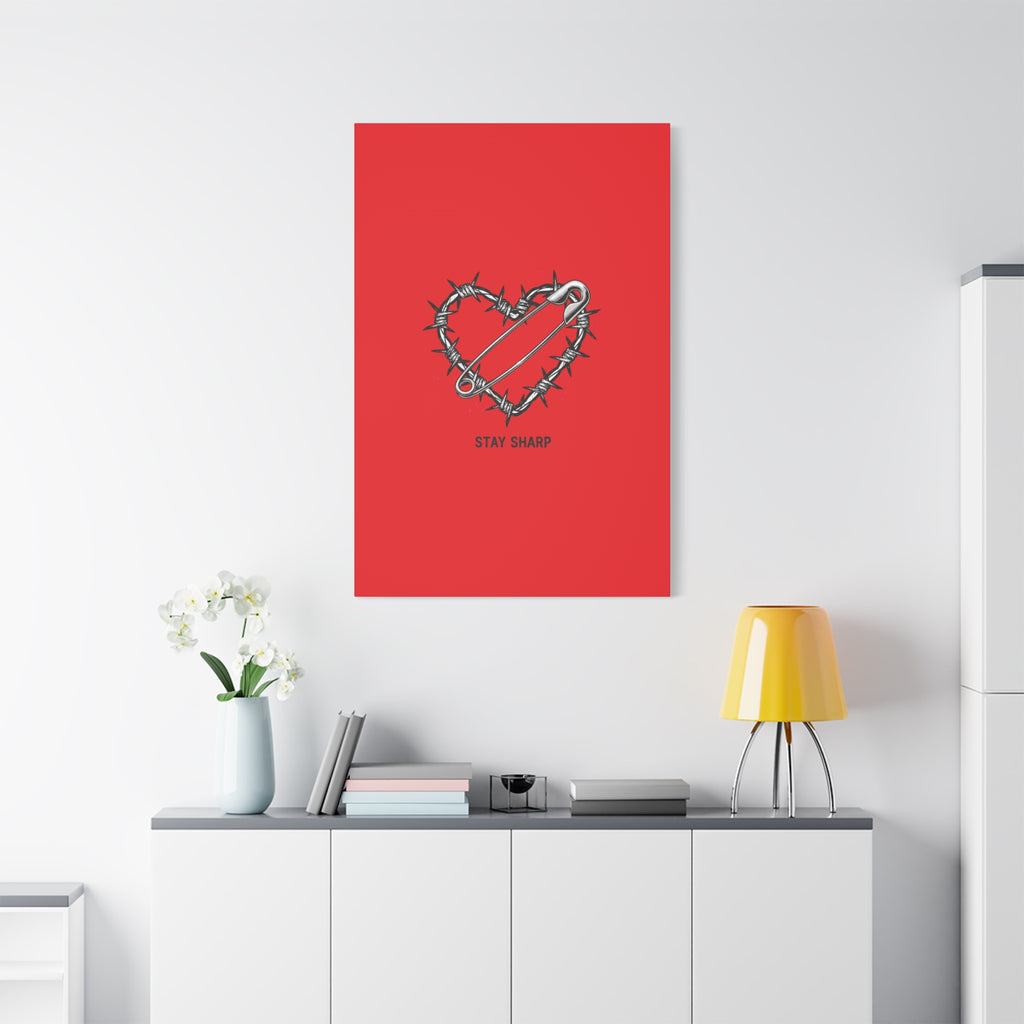 Stay Sharp Barbed Wire Heart Canvas | safety pin art, punk motif