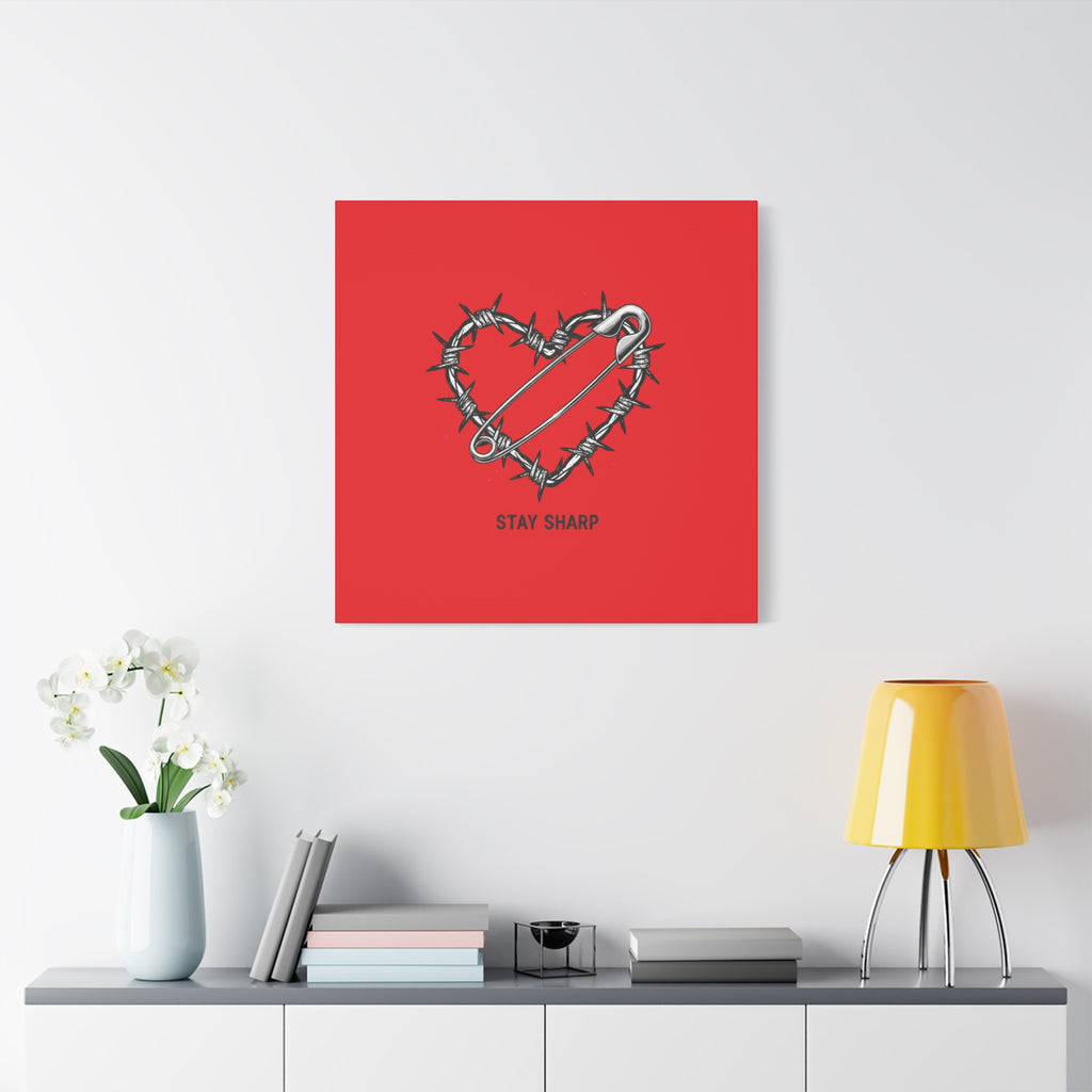 Stay Sharp Barbed Wire Heart Canvas | safety pin art, punk motif