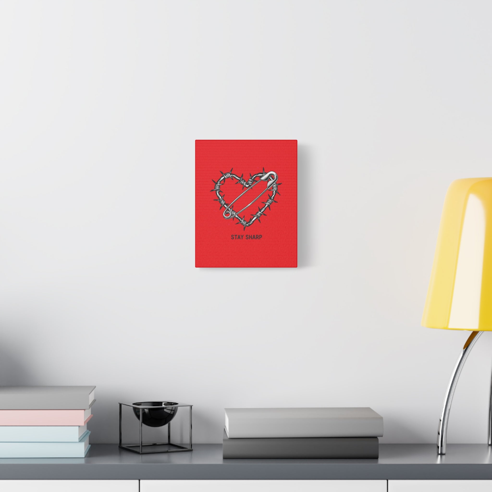 Stay Sharp Barbed Wire Heart Canvas | safety pin art, punk motif