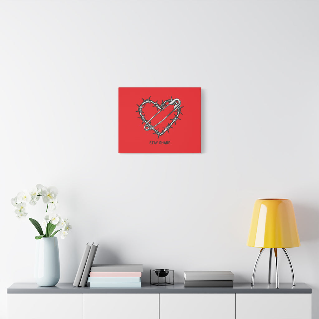 Stay Sharp Barbed Wire Heart Canvas | safety pin art, punk motif