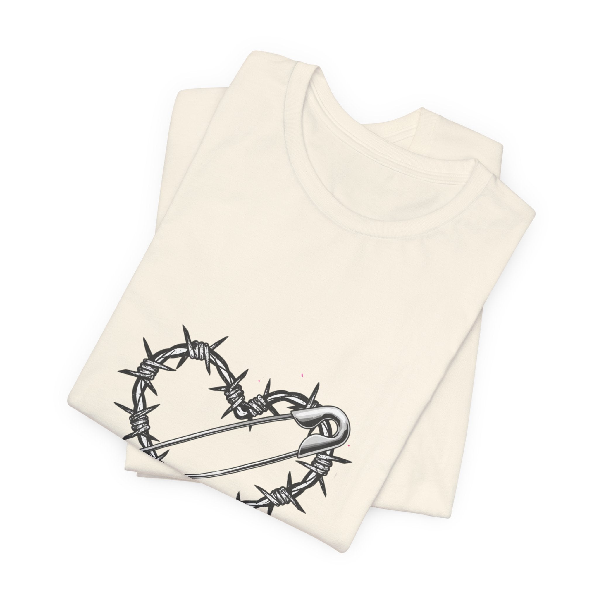 Barbed Wire Heart T-Shirt | safety pin art, punk motif
