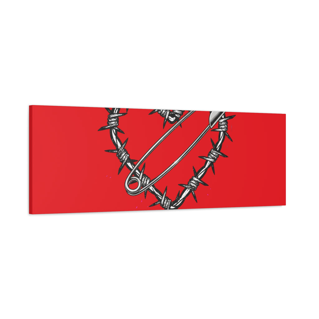 Stay Sharp Barbed Wire Heart Canvas | safety pin art, punk motif