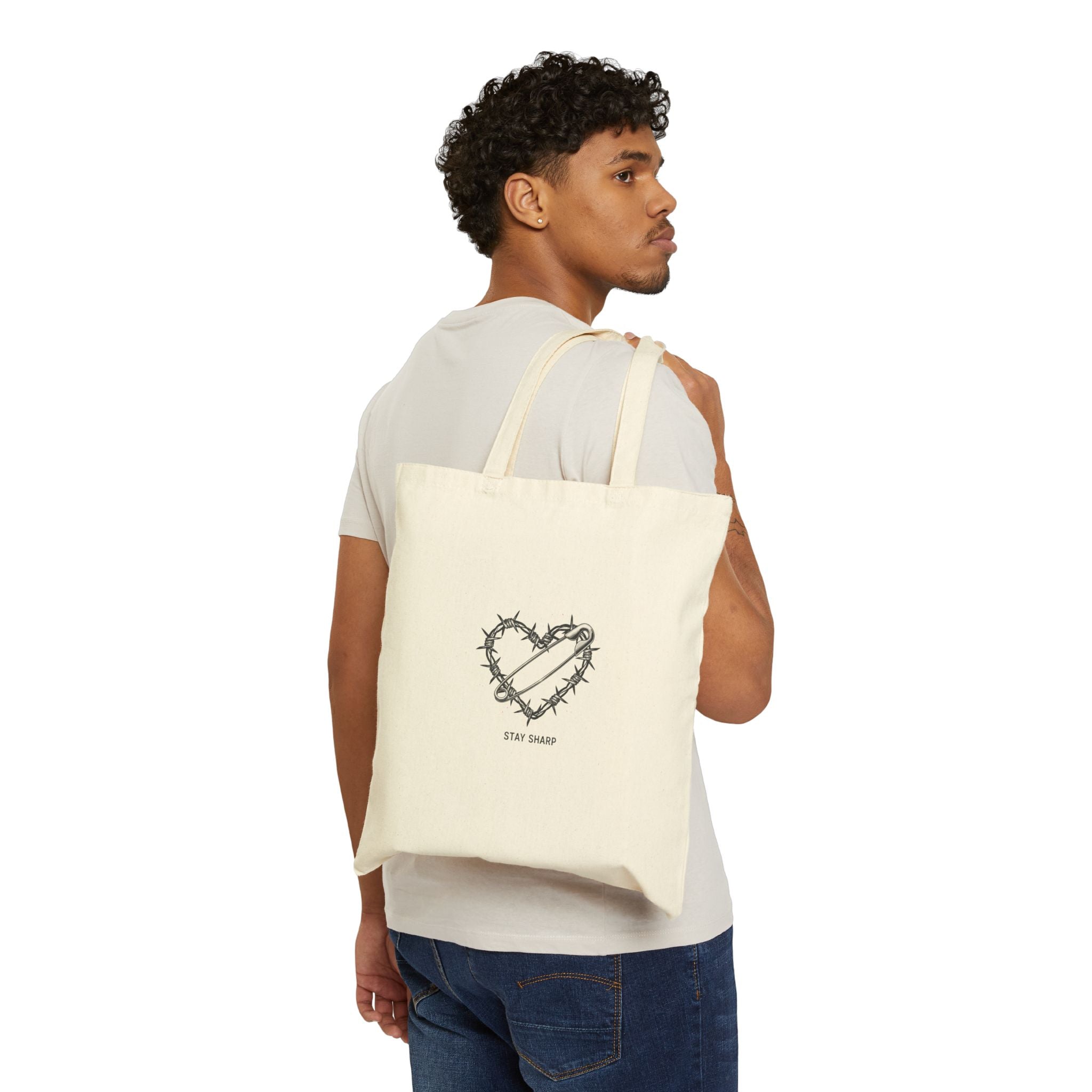 Barbed Wire Heart Tote | safety pin art, punk motif