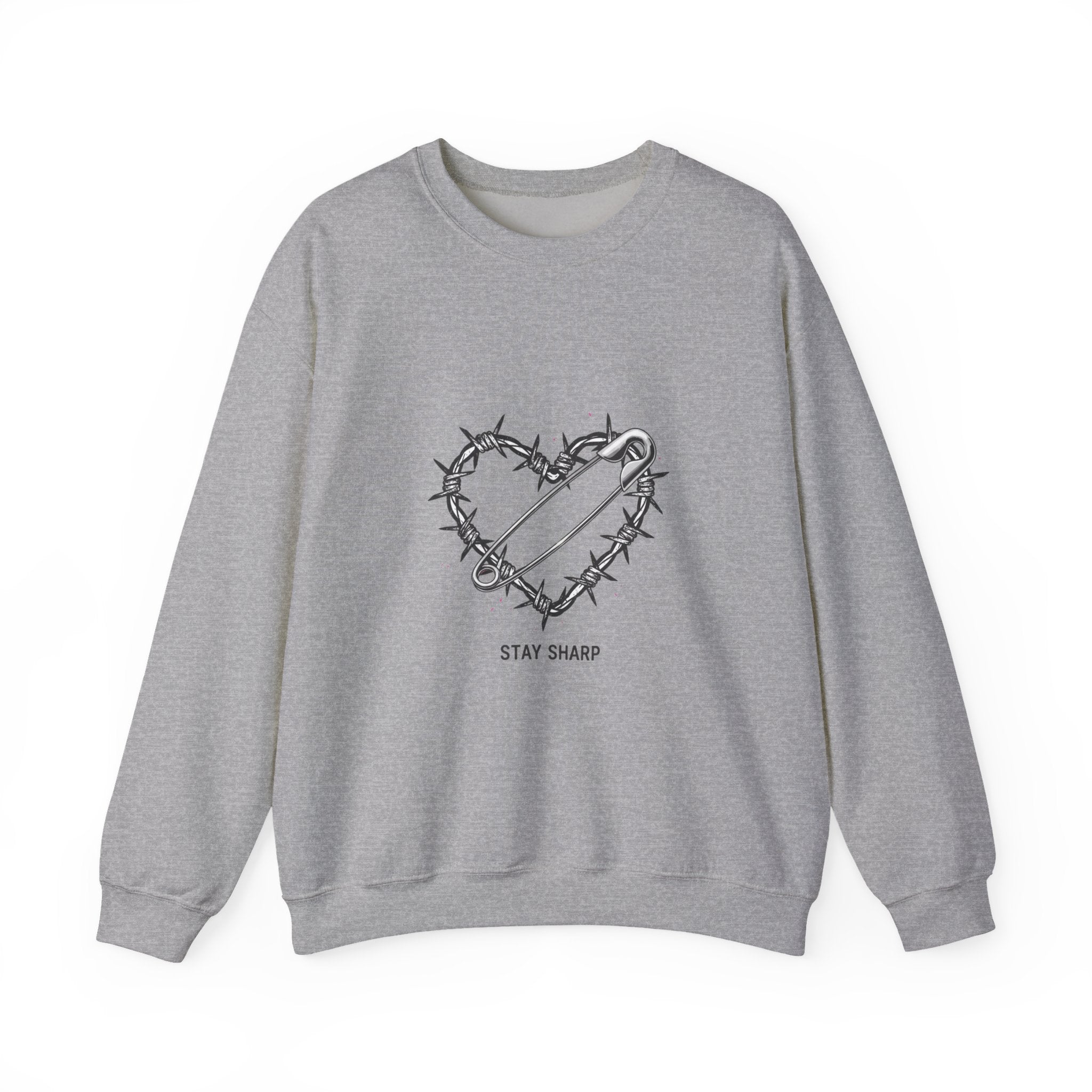 Barbed Wire Heart Crewneck Sweatshirt | safety pin art, punk motif