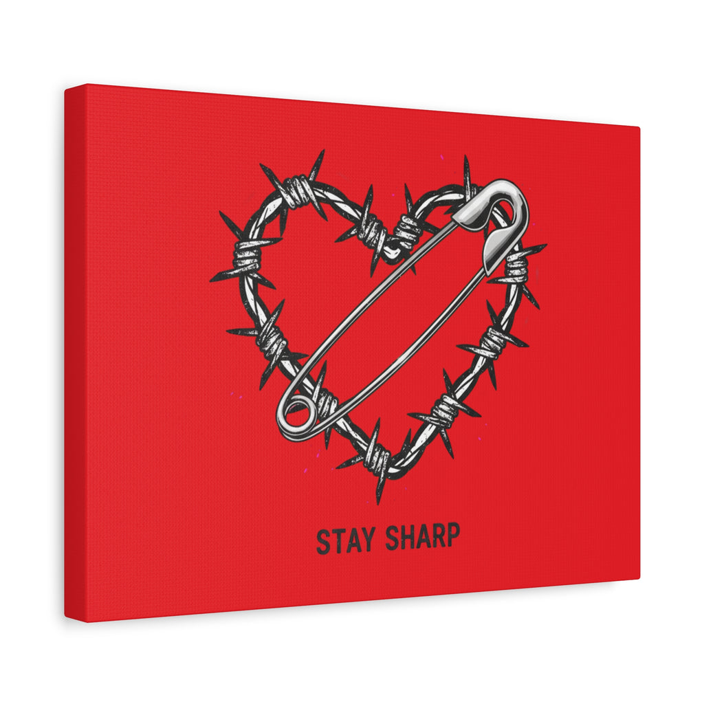 Stay Sharp Barbed Wire Heart Canvas | safety pin art, punk motif