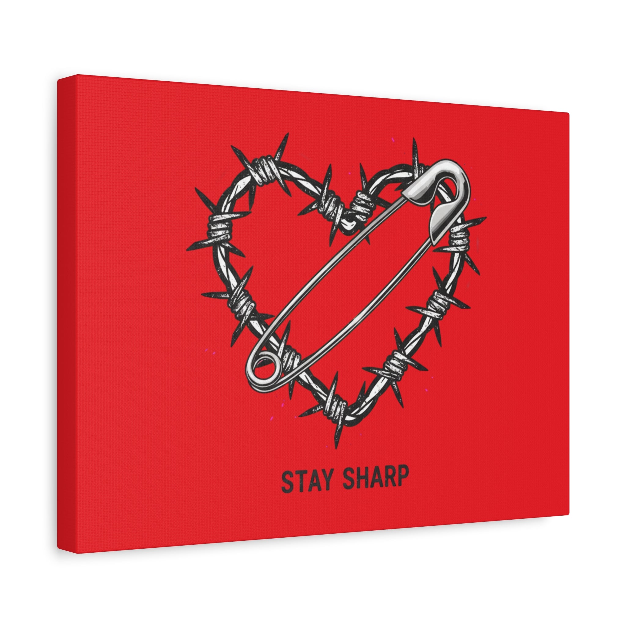 Stay Sharp Barbed Wire Heart Canvas | safety pin art, punk motif