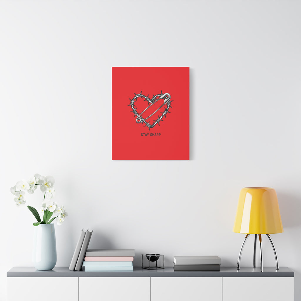 Stay Sharp Barbed Wire Heart Canvas | safety pin art, punk motif