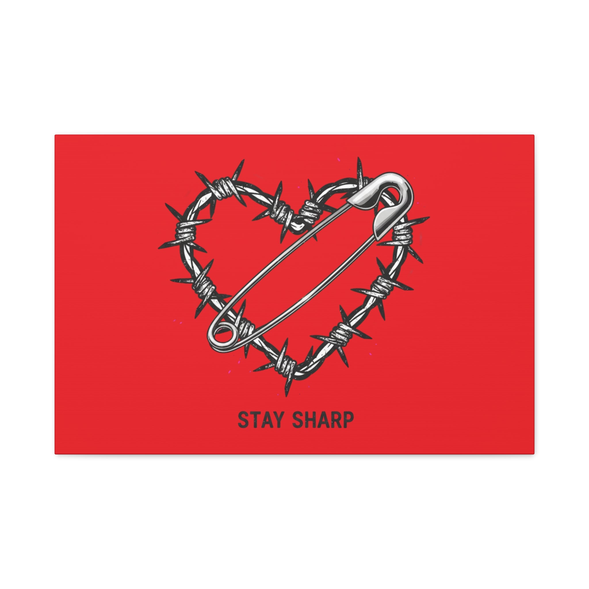 Stay Sharp Barbed Wire Heart Canvas | safety pin art, punk motif