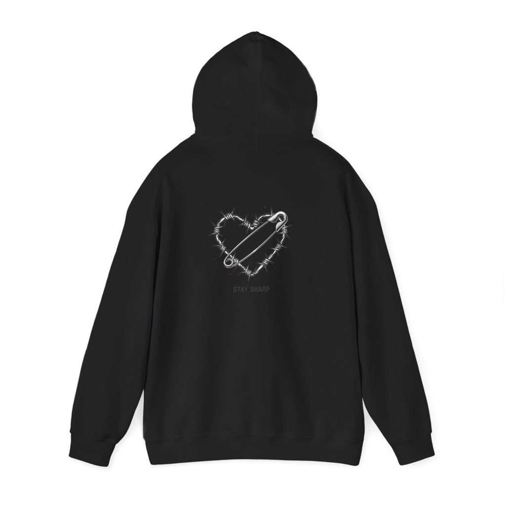 Barbed Wire Heart Hoodie | punk motif, safety pin art