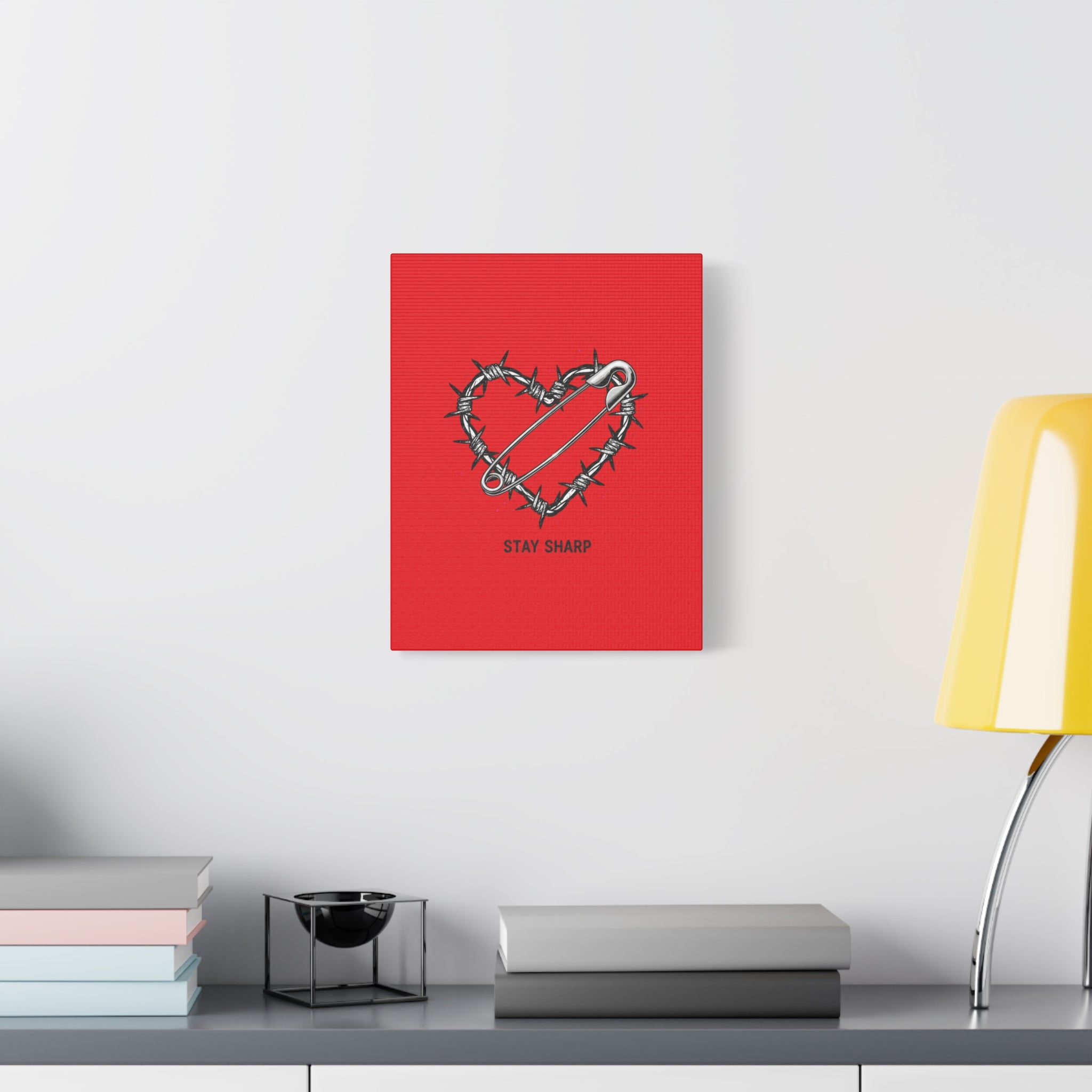 Stay Sharp Barbed Wire Heart Canvas | safety pin art, punk motif