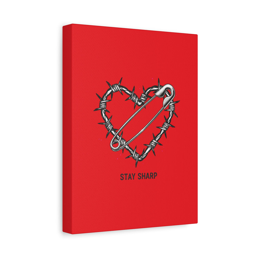 Stay Sharp Barbed Wire Heart Canvas | safety pin art, punk motif
