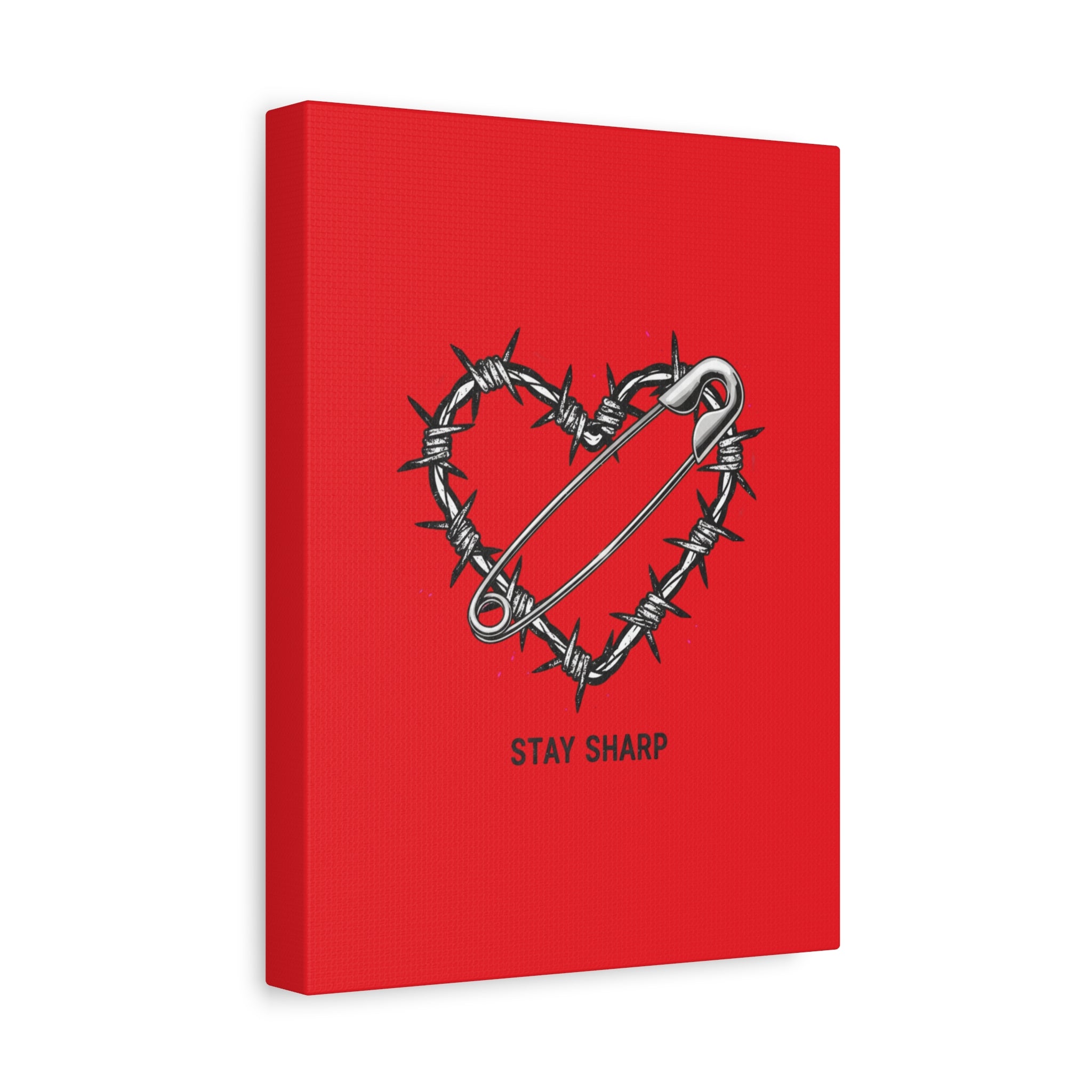 Stay Sharp Barbed Wire Heart Canvas | safety pin art, punk motif