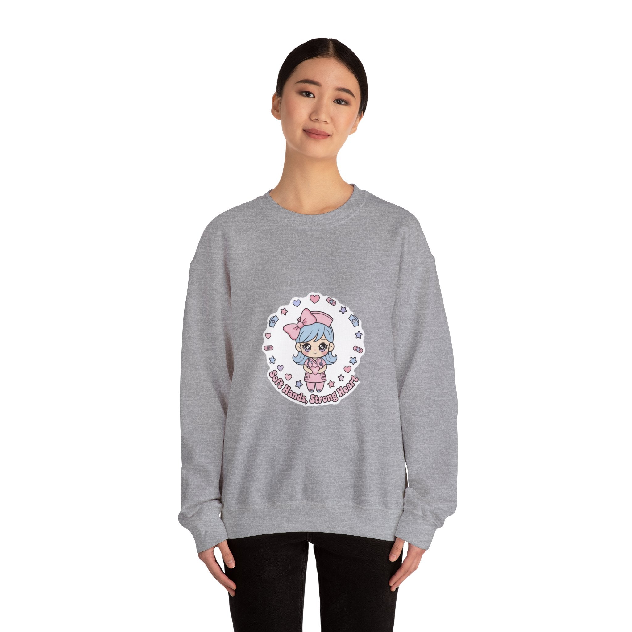Cute Nurse Kawaii Crewneck Sweatshirt | Pastel Coquette Medical, Puff-Print