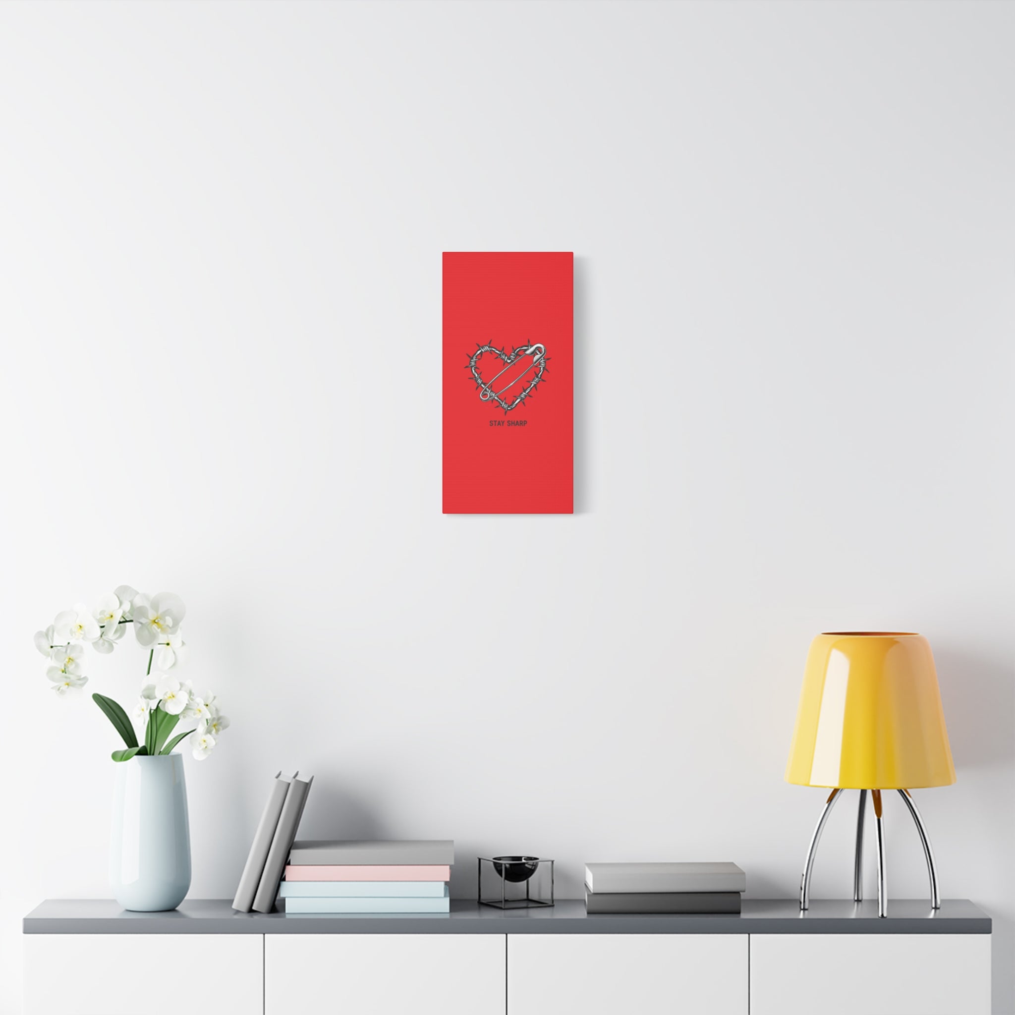 Stay Sharp Barbed Wire Heart Canvas | safety pin art, punk motif