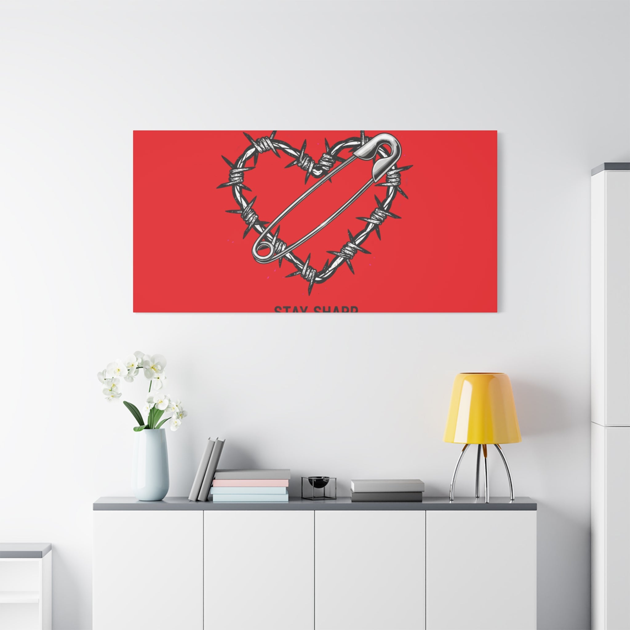 Stay Sharp Barbed Wire Heart Canvas | safety pin art, punk motif