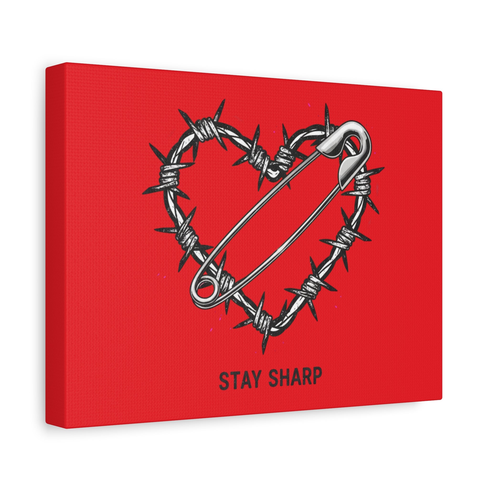Stay Sharp Barbed Wire Heart Canvas | safety pin art, punk motif