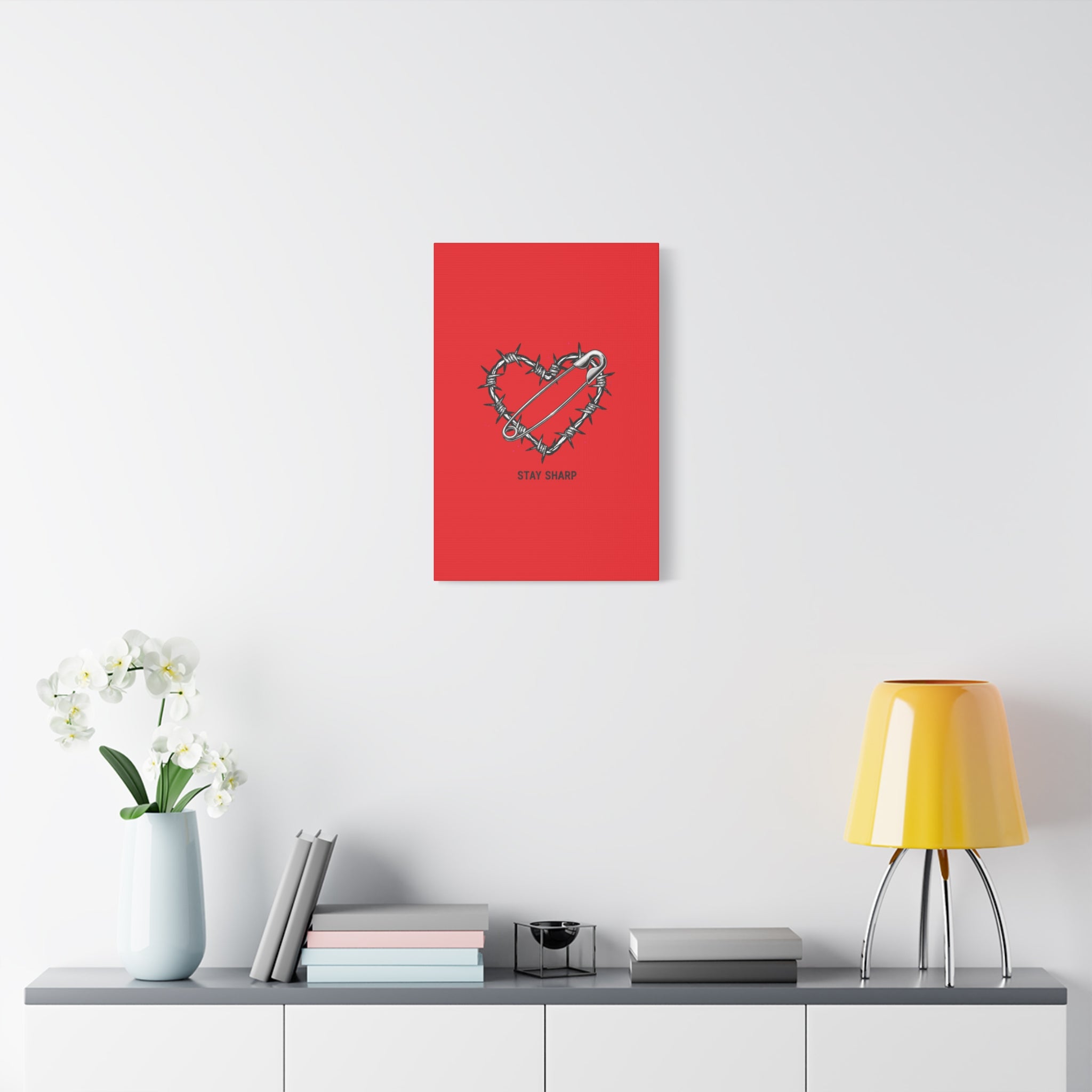 Stay Sharp Barbed Wire Heart Canvas | safety pin art, punk motif