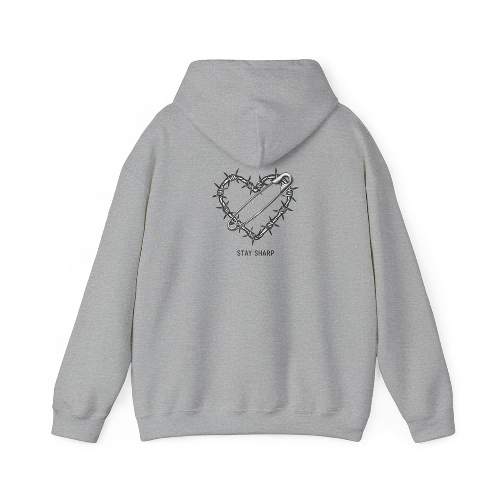 Barbed Wire Heart Hoodie | punk motif, safety pin art