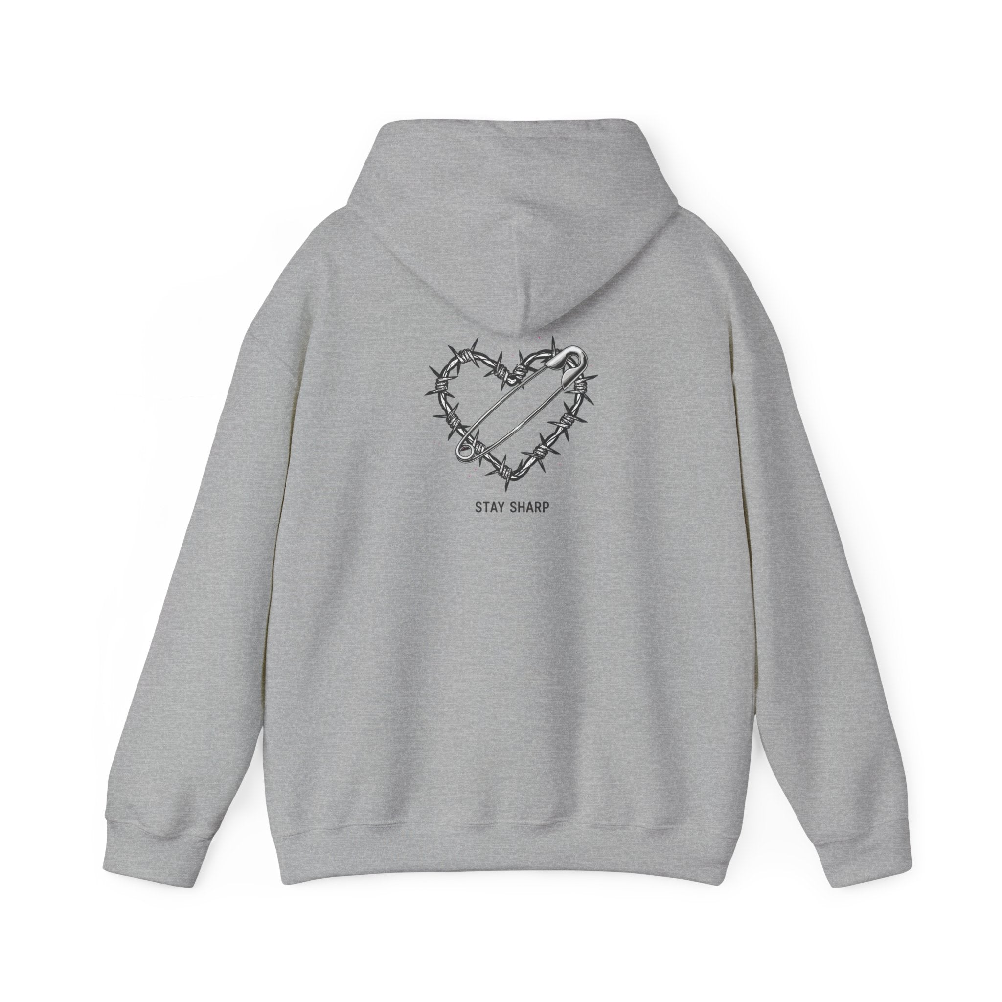 Barbed Wire Heart Hoodie | punk motif, safety pin art