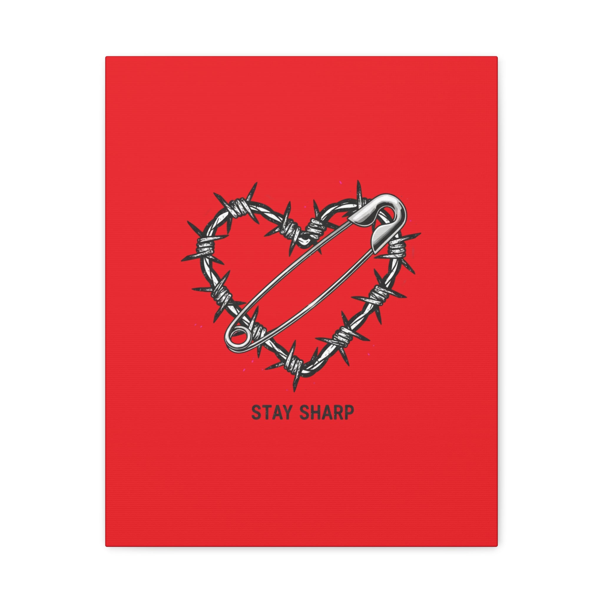 Stay Sharp Barbed Wire Heart Canvas | safety pin art, punk motif