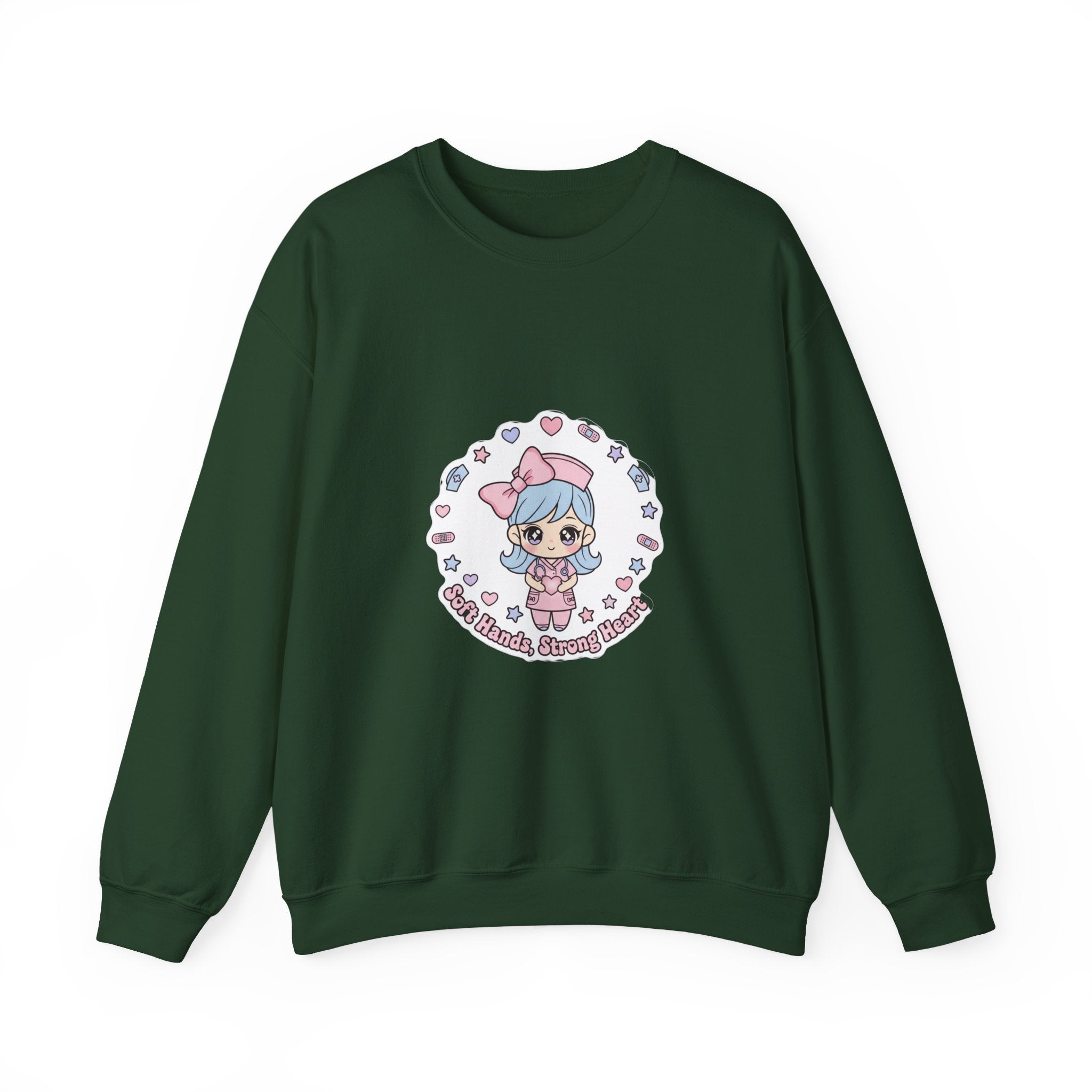 Cute Nurse Kawaii Crewneck Sweatshirt | Pastel Coquette Medical, Puff-Print