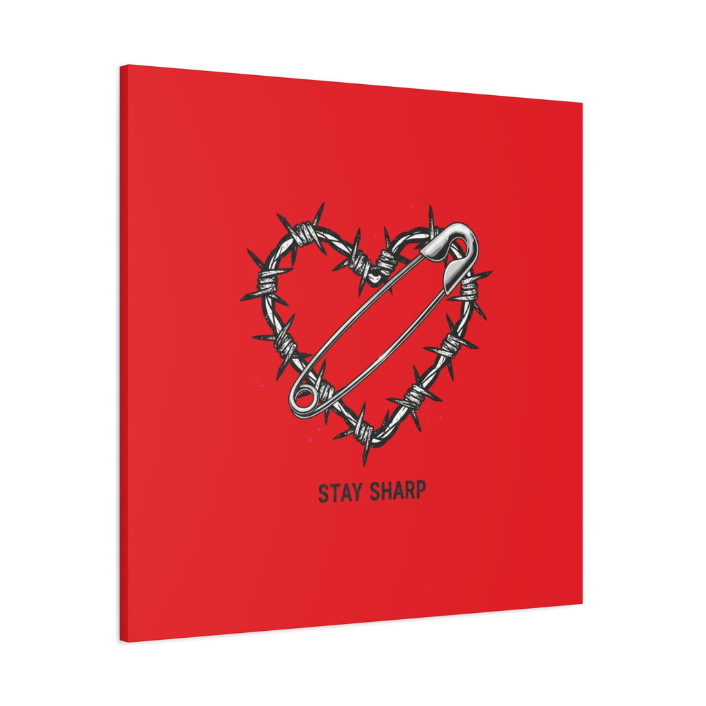 Stay Sharp Barbed Wire Heart Canvas | safety pin art, punk motif