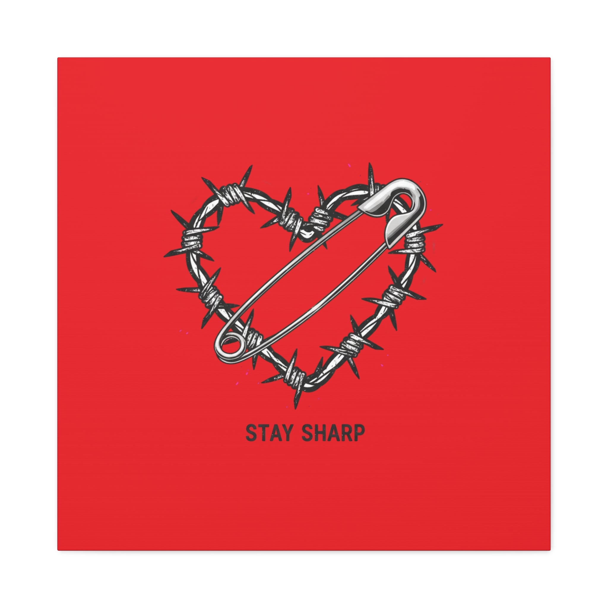 Stay Sharp Barbed Wire Heart Canvas | safety pin art, punk motif