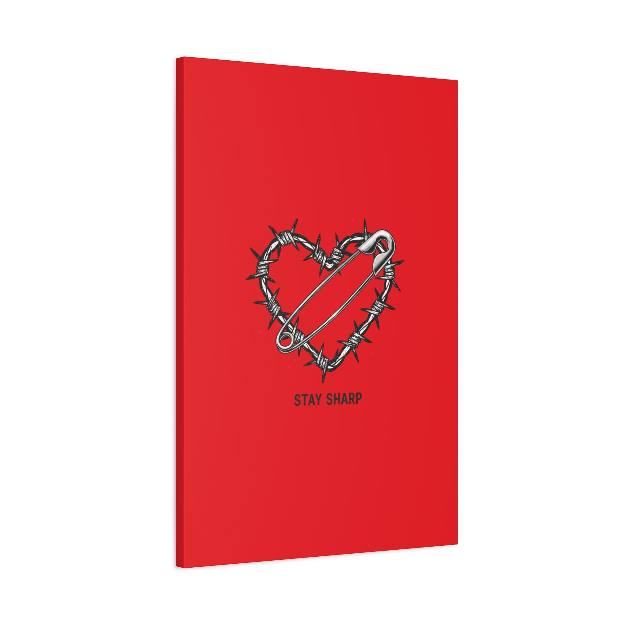 Stay Sharp Barbed Wire Heart Canvas | safety pin art, punk motif