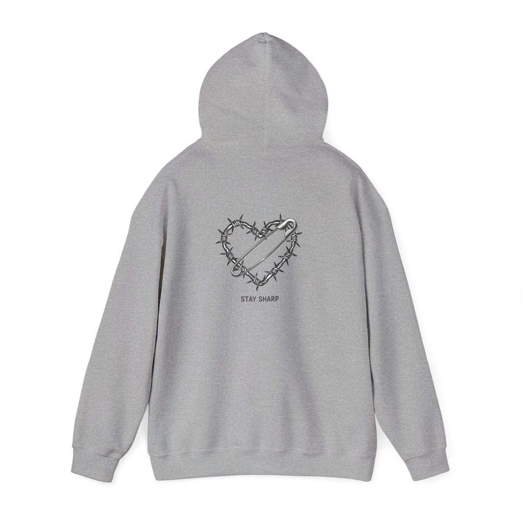 Barbed Wire Heart Hoodie | punk motif, safety pin art