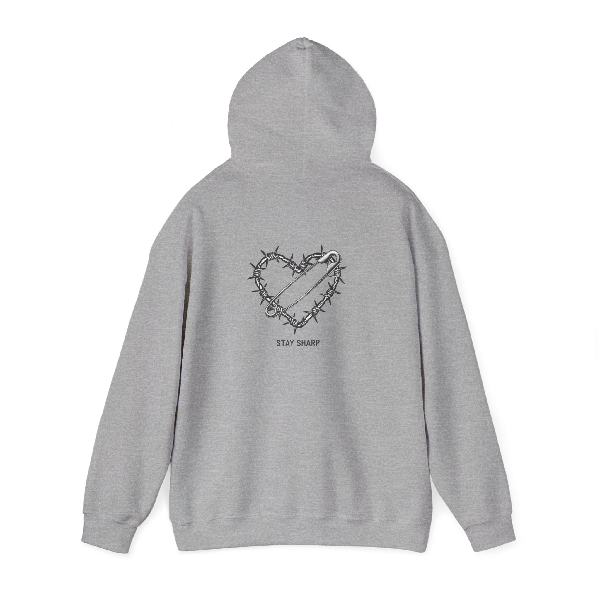 Barbed Wire Heart Hoodie | punk motif, safety pin art