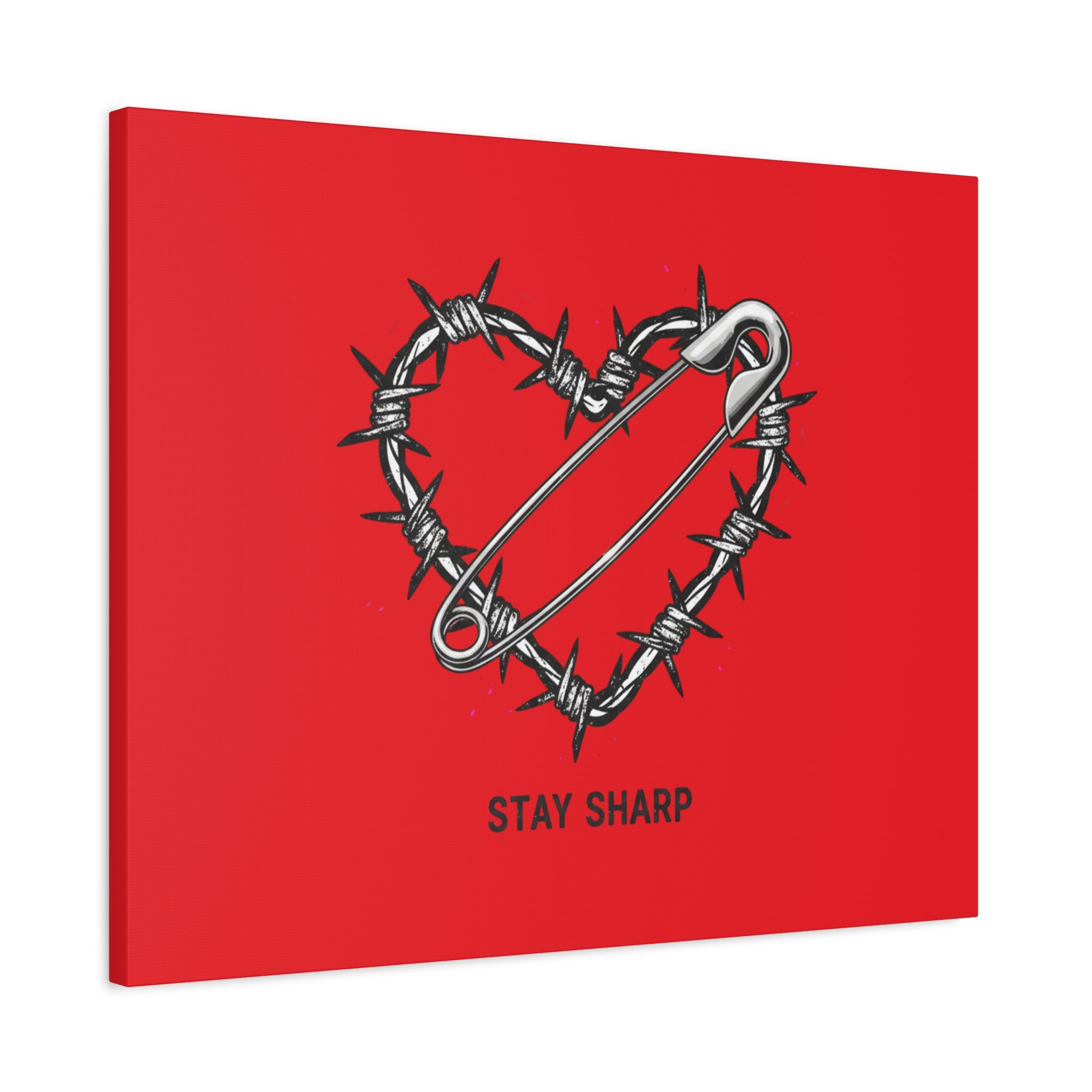 Stay Sharp Barbed Wire Heart Canvas | safety pin art, punk motif