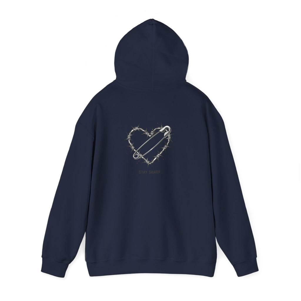 Barbed Wire Heart Hoodie | punk motif, safety pin art