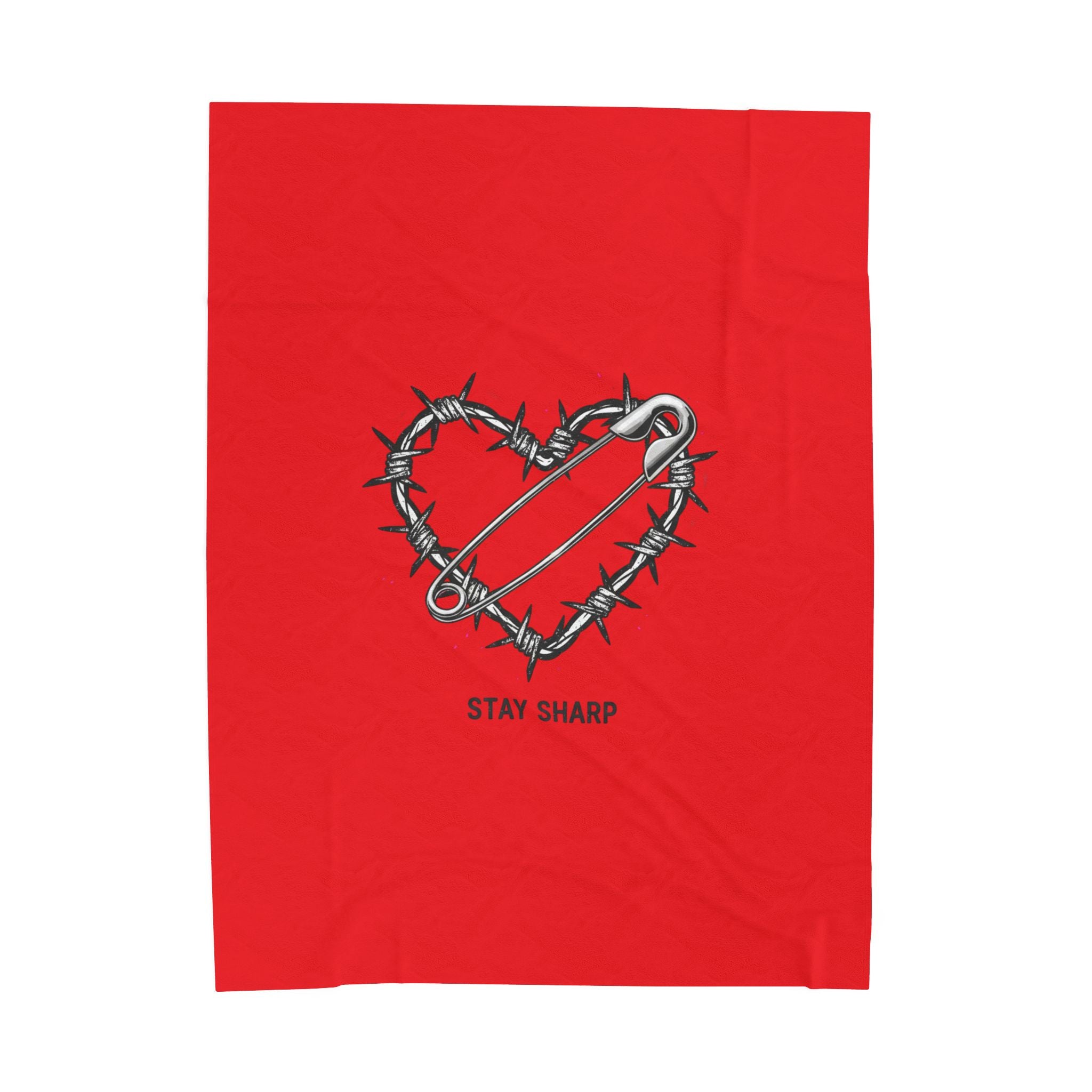 Barbed Wire Heart with Safety Pin Blanket | punk motif, grunge symbol design