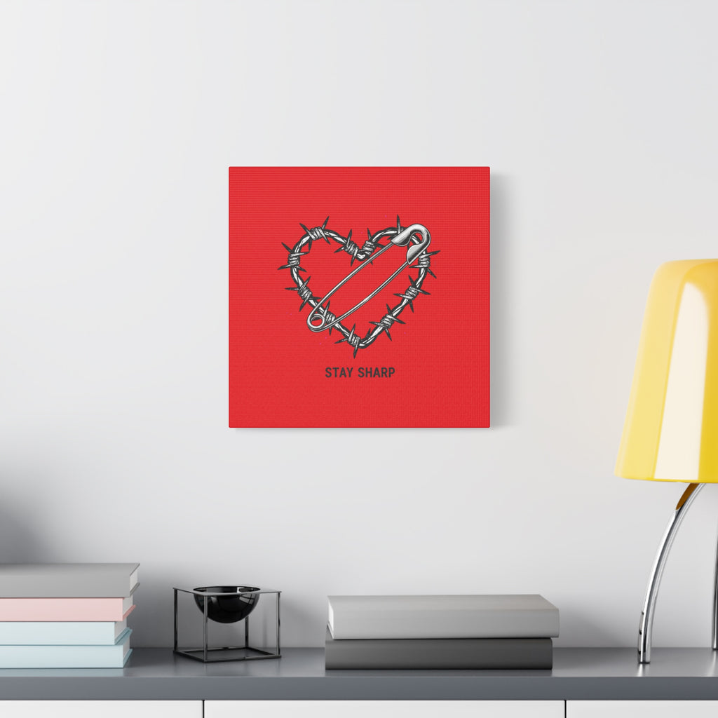 Stay Sharp Barbed Wire Heart Canvas | safety pin art, punk motif