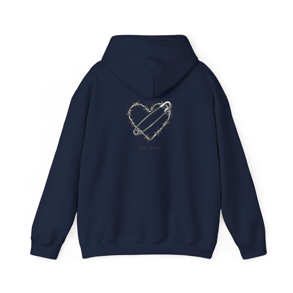 Barbed Wire Heart Hoodie | punk motif, safety pin art