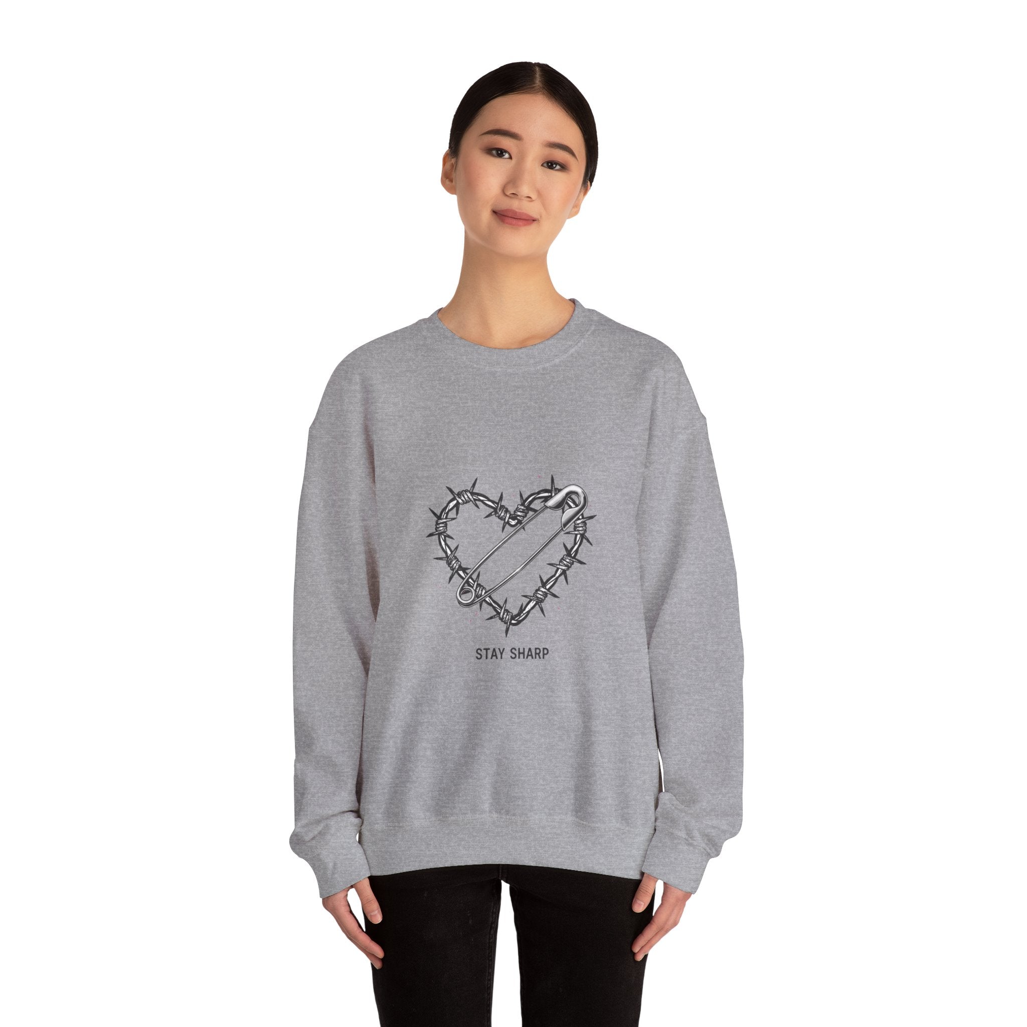 Barbed Wire Heart Crewneck Sweatshirt | safety pin art, punk motif