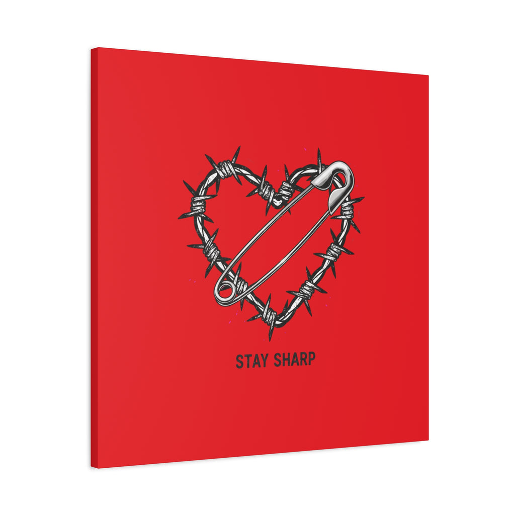 Stay Sharp Barbed Wire Heart Canvas | safety pin art, punk motif