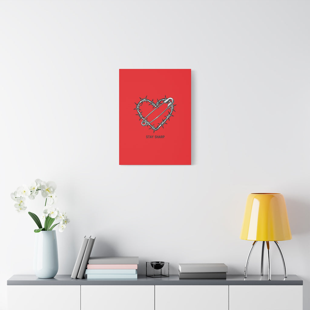Stay Sharp Barbed Wire Heart Canvas | safety pin art, punk motif
