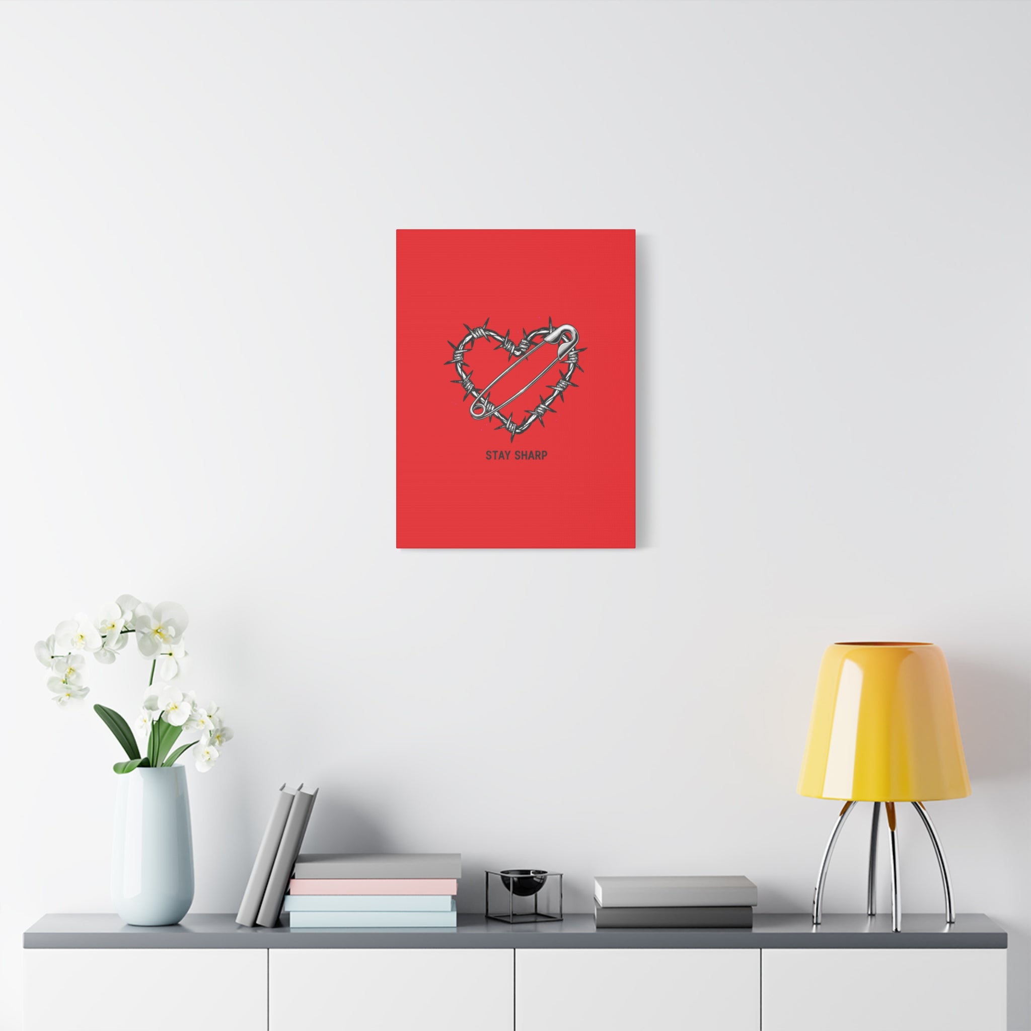 Stay Sharp Barbed Wire Heart Canvas | safety pin art, punk motif
