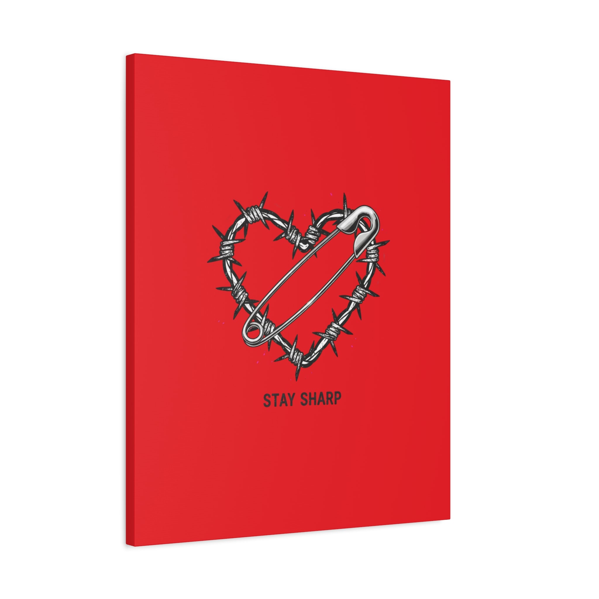 Stay Sharp Barbed Wire Heart Canvas | safety pin art, punk motif