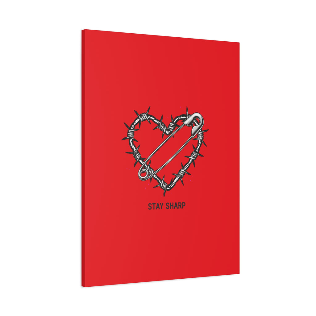 Stay Sharp Barbed Wire Heart Canvas | safety pin art, punk motif