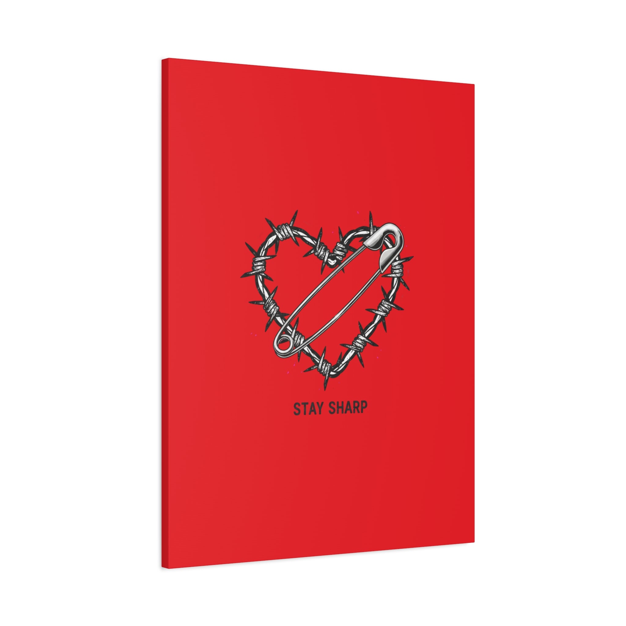 Stay Sharp Barbed Wire Heart Canvas | safety pin art, punk motif