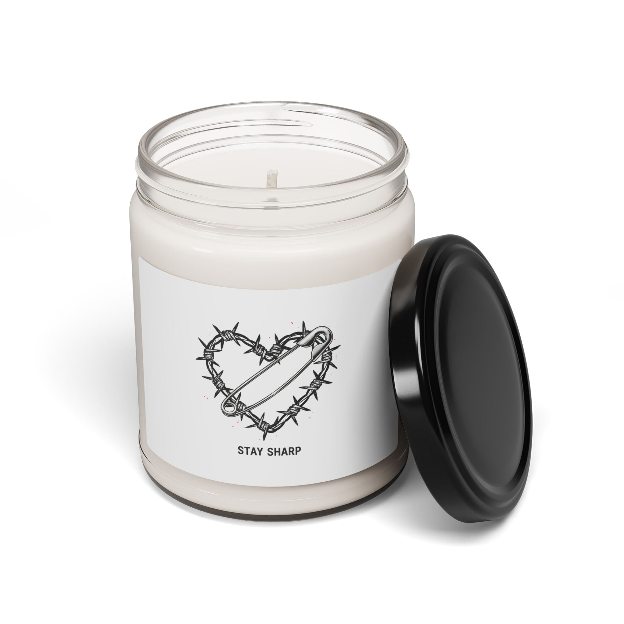 Barbed Wire Heart Candle, 9oz Soy Candle | punk motif, safety pin art