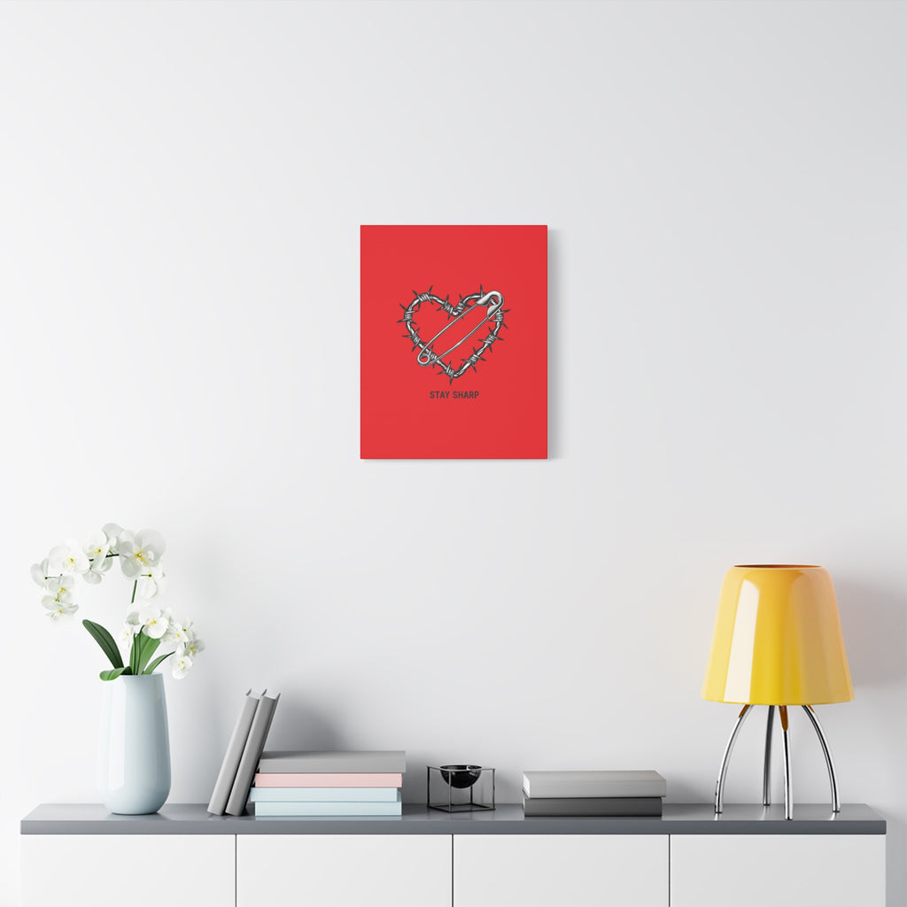 Stay Sharp Barbed Wire Heart Canvas | safety pin art, punk motif