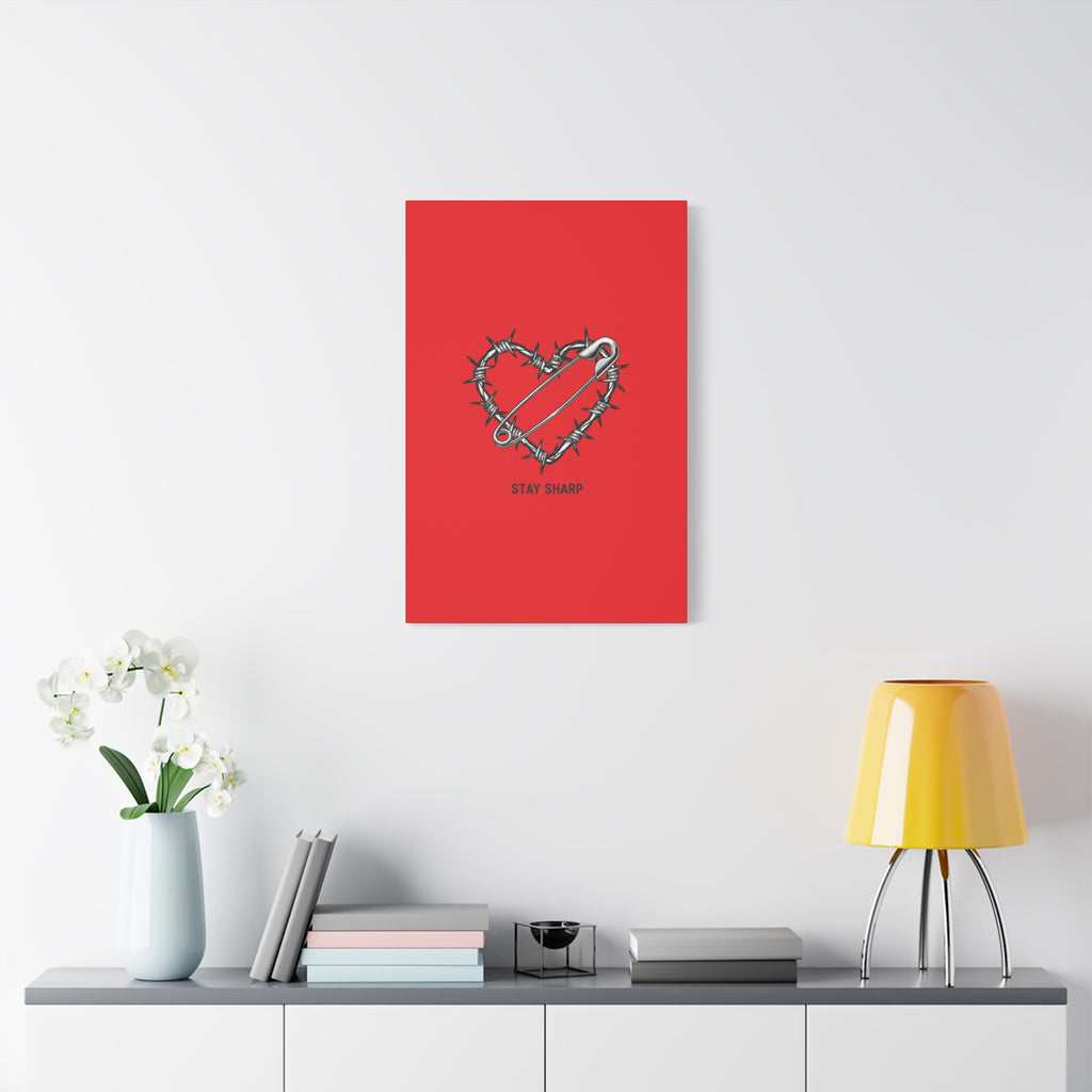 Stay Sharp Barbed Wire Heart Canvas | safety pin art, punk motif