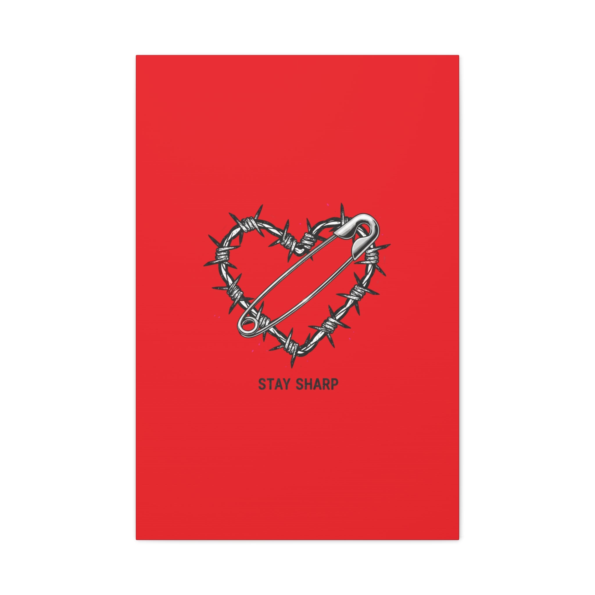 Stay Sharp Barbed Wire Heart Canvas | safety pin art, punk motif