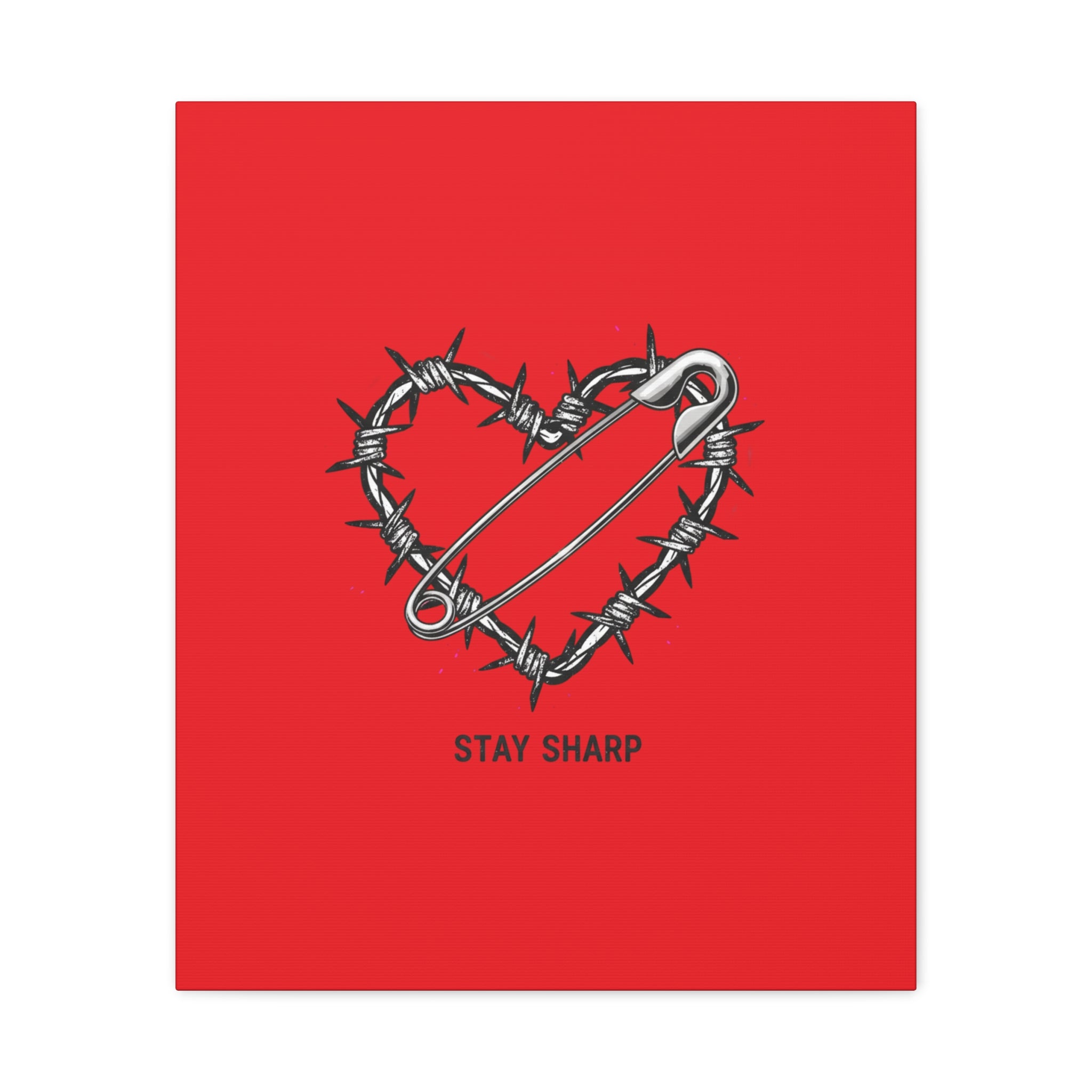 Stay Sharp Barbed Wire Heart Canvas | safety pin art, punk motif